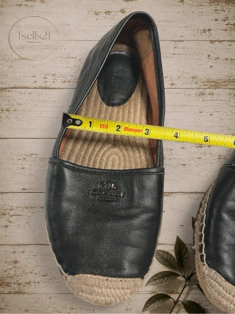 Coach Rhodelle Black Lambskin Leather Espadrilles with Jute Toe
